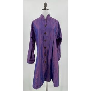 Eleven Stitch Design Purple Iridescent Silk Button Mandarin A Line Jacket Sz M
